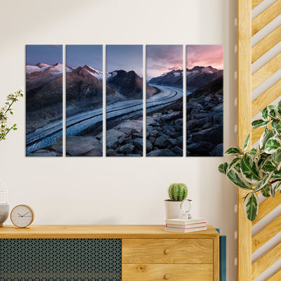 Mountains Pathway Canvas Wall Painting - With 5 Panel