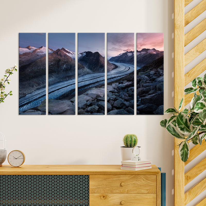 Mountains Pathway Canvas Wall Painting - With 5 Panel