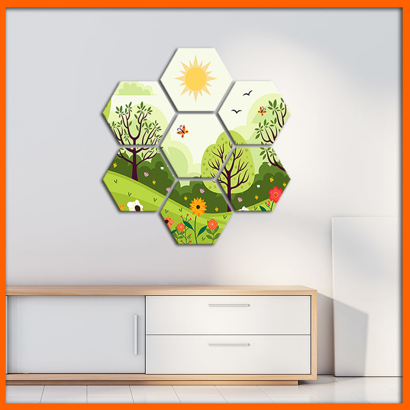 Nature View Hexagonal Canvas Wall Painting - 7pcs