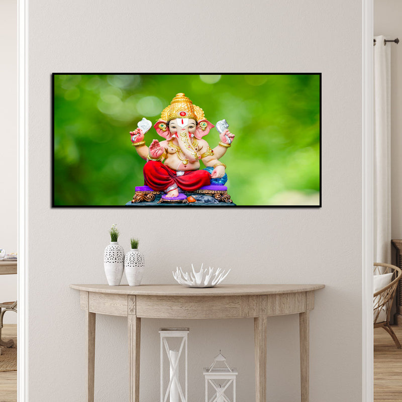Cute Lord Ganesha Canvas Floating Frame Wall Painting