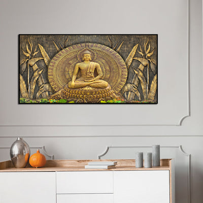 Golden Buddha Canvas Floating Frame Wall Painting
