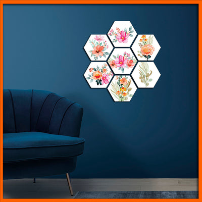 Bohemian Modern Flowers Hexagonal Canvas Wall Paintings - 7pcs