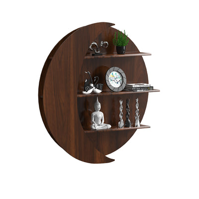 Moon Shape Wood Wall Shelf / Book Shelf, Walnut Finish