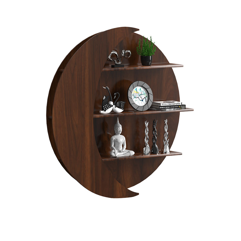 Moon Shape Wood Wall Shelf / Book Shelf, Walnut Finish