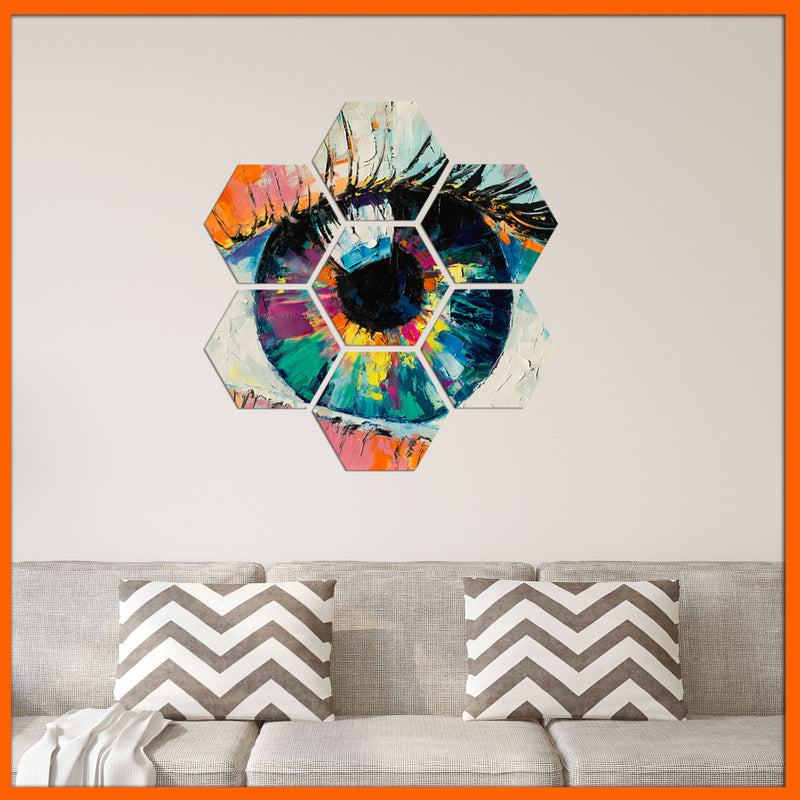 Beautiful Eye Abstract Design Hexagonal Canvas Wall Painting - 7pcs