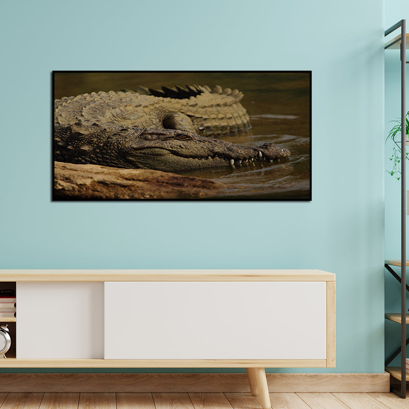Crocodile In Water Canvas Floating Frame Wall Painting