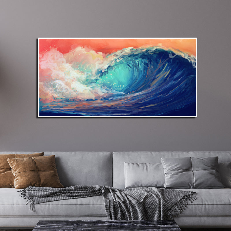 Colourful Sea Waves Canvas Floating Frame Wall Painting