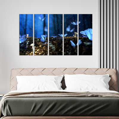 Beautiful Blue Butterfly Canvas Wall Painting - With 5 Panel