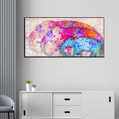 Colourful Elephant Abstract Canvas Floating Frame Wall Painting