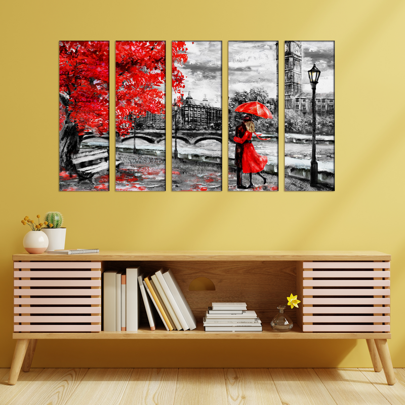Couple Art Canvas Wall Painting- With 5 Frames