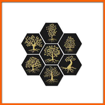 Beautiful Trees Hexagonal Canvas Wall Painting - 7pcs