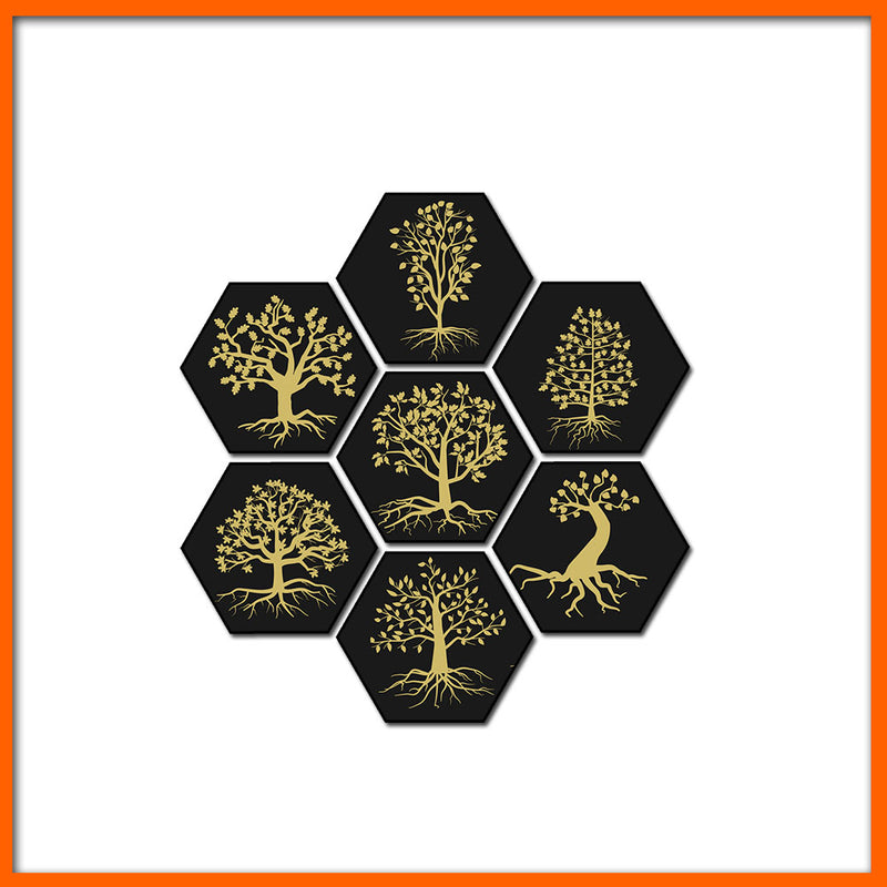 Beautiful Trees Hexagonal Canvas Wall Painting - 7pcs