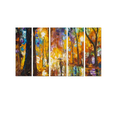 Man In Forest Abstract Canvas Wall Painting - With 5 Panel