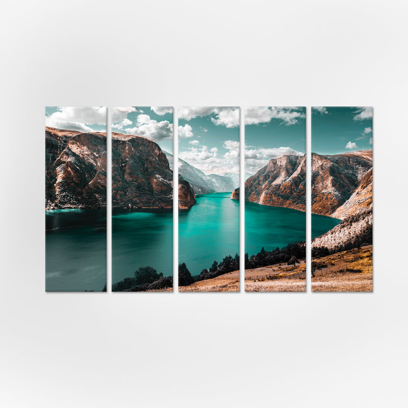 Moraine Lake Mountain View Canvas Wall Painting - With 5 Panel