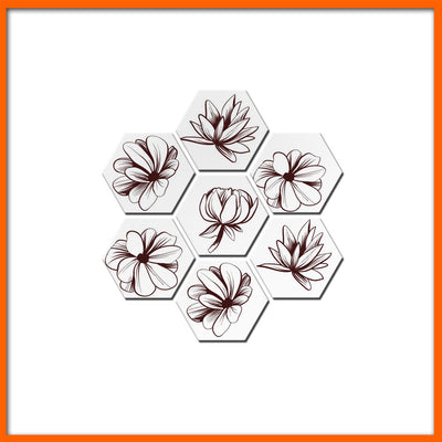 Brown Flowers Hexagonal Canvas Wall Painting - 7pcs
