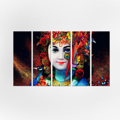 Lord Krishna Canvas Wall Painting - With 5 Panel