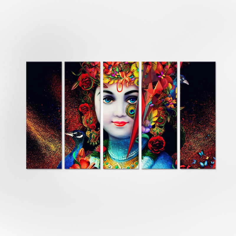 Lord Krishna Canvas Wall Painting - With 5 Panel