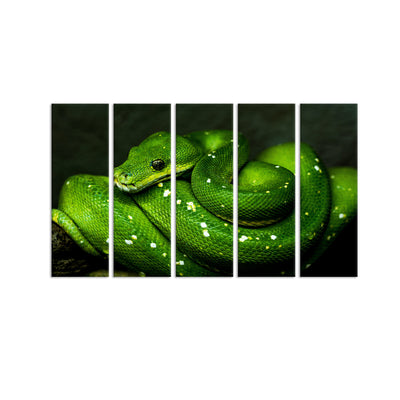 Green Cobra Snake Canvas Wall Painting - With 5 Panel