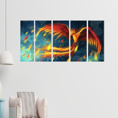 Fire Bird Canvas Wall Painting - With 5 Panel