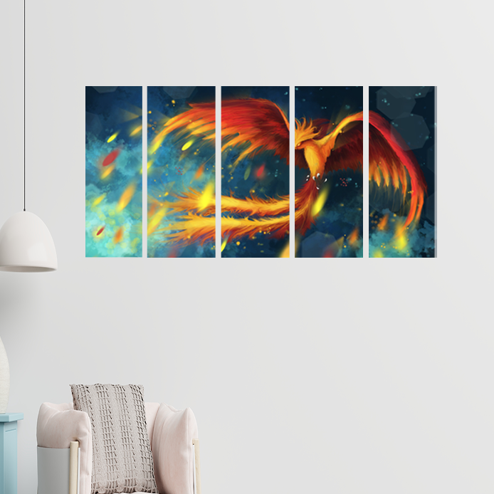 Fire Bird Canvas Wall Painting - With 5 Panel