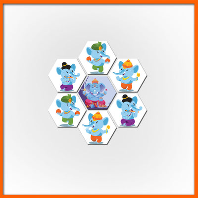 Cute Little Ganesha Hexagonal Canvas Wall Painting