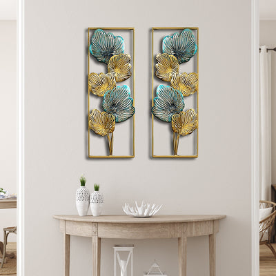 Golden and sea green Design Large Metal Wall Art