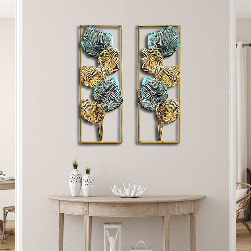 Golden and sea green Design Large Metal Wall Art