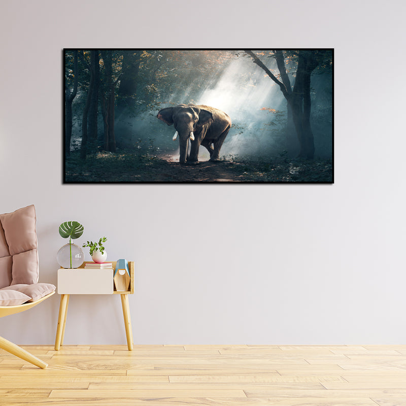 Elephant In Forest Canvas Floating Frame Wall Painting