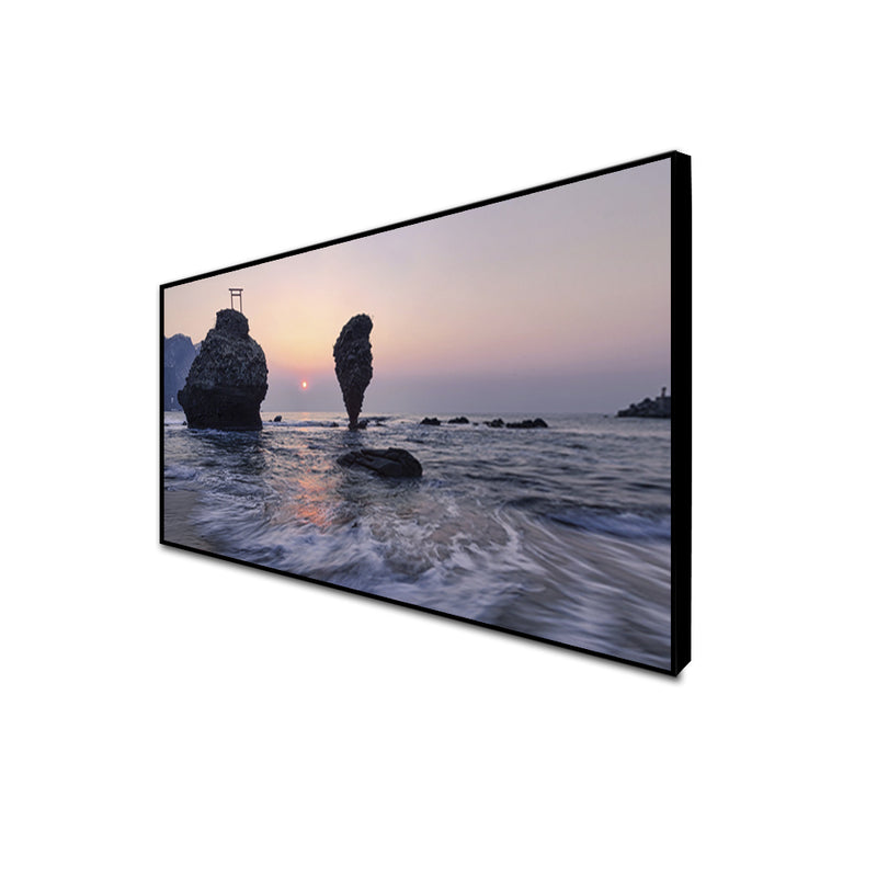 Huge Rock Sticking Out Of The Water Canvas Floating Frame Wall Painting