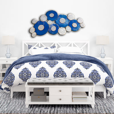 Blue Flower and White Leaf Design  Large Metal Wall Art