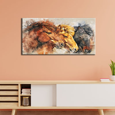 Colorful Three Horses Canvas Wall Painting