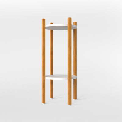 Oak Finish Wooden Round Double Decker Planter Stand