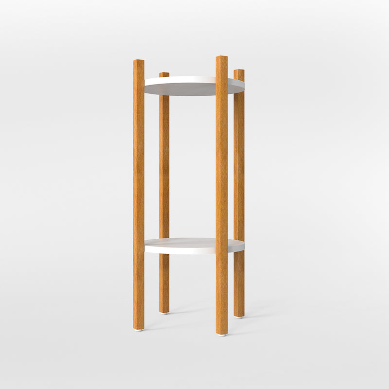 Oak Finish Wooden Round Double Decker Planter Stand