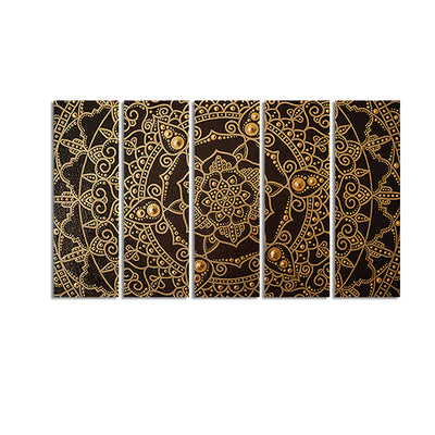 Golden Mandala Art Canvas Wall Painting - With 5 Panel