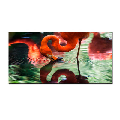 A Pink Flamingo Drinking Water Canvas Wall Painting