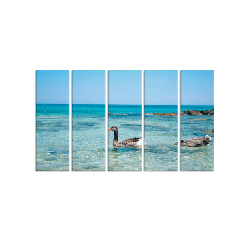 Duck In Water Canvas Wall Painting - With 5 Panel