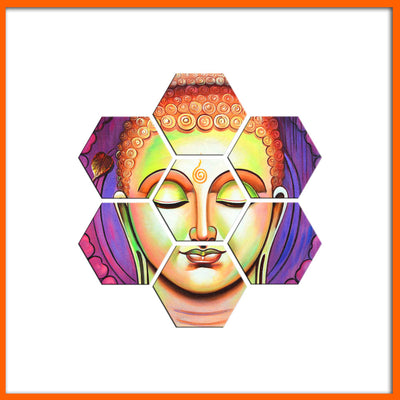 Acrylic Color Portrait Buddha Hexagonal Canvas Wall Painting - 7pcs