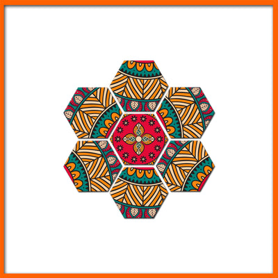 Beautiful Flower Pattern Hexagonal Canvas Wall Painting - 7pcs