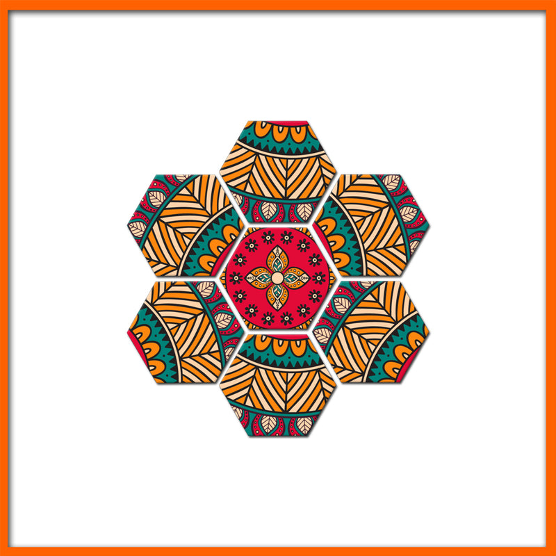 Beautiful Flower Pattern Hexagonal Canvas Wall Painting - 7pcs