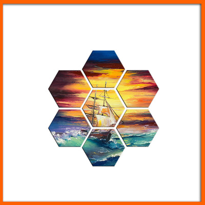 Boat Abstract Art Hexagonal Canvas Wall Painting