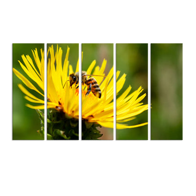Bee On Sun Flower Canvas  Wall Painting - With 5 Panel