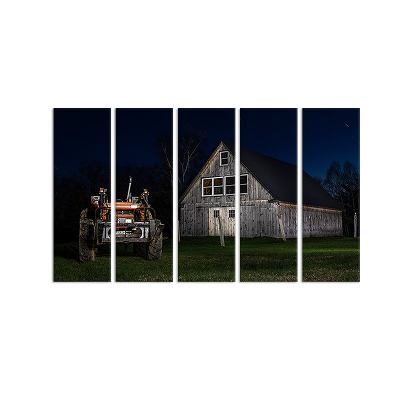 Hut With Jeep Canvas Wall Painting - With 5 Panel