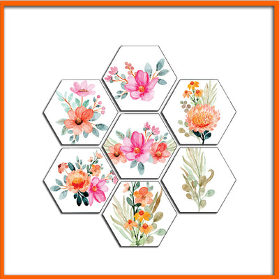 Bohemian Modern Flowers Hexagonal Canvas Wall Paintings - 7pcs