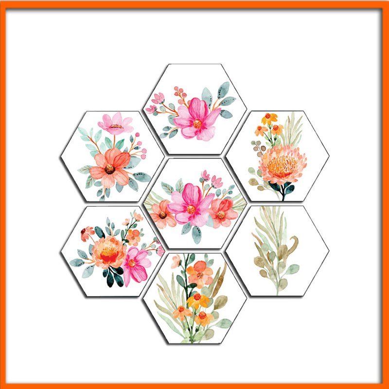 Bohemian Modern Flowers Hexagonal Canvas Wall Paintings - 7pcs
