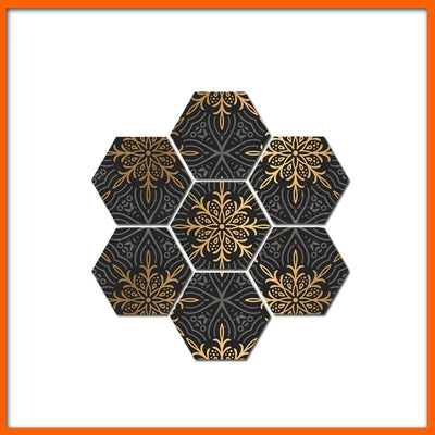Mandala Golden Floral Pattern Hexagonal Canvas Wall Painting - 7pcs