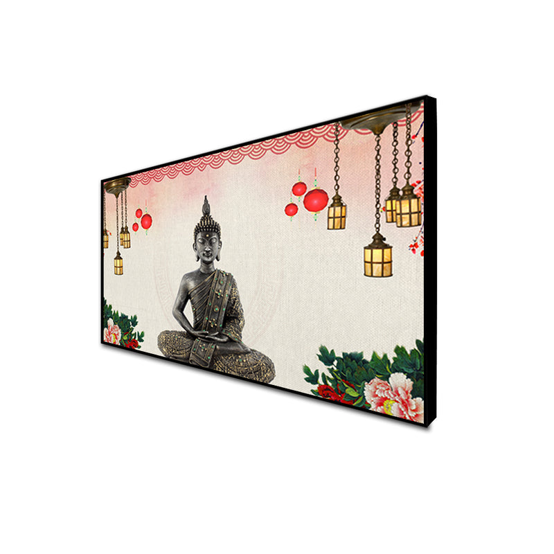 Buddha With Decorative Background Floating Frame Canvas Wall Painting