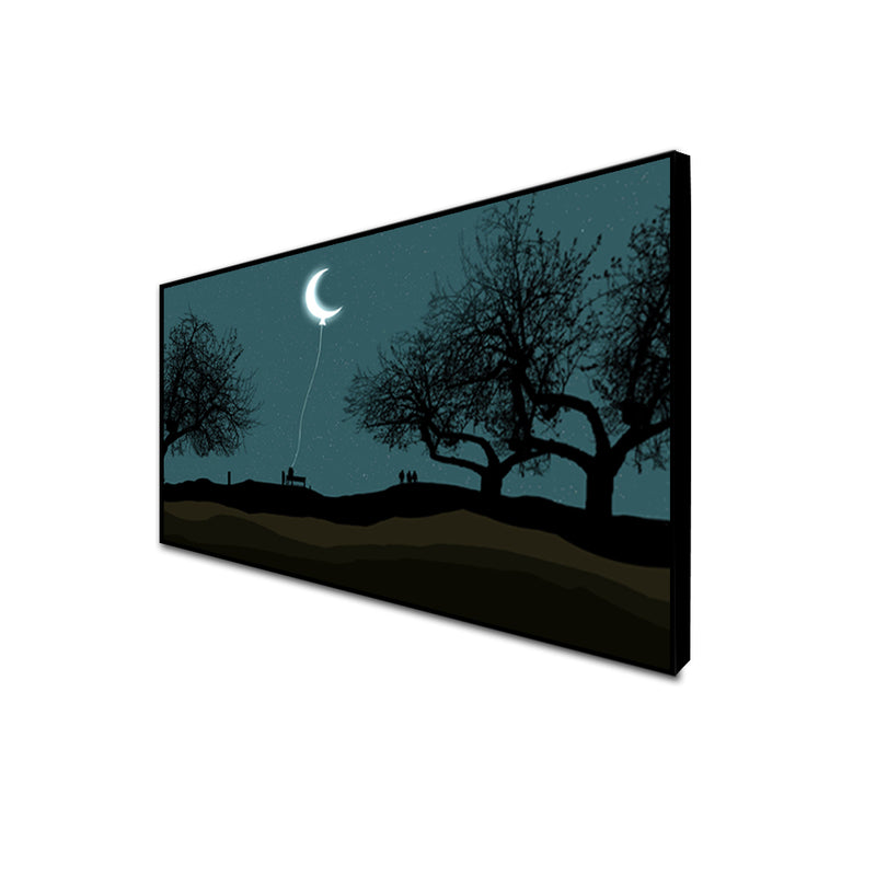 Moon Hanging With Rope Night Scenery Canvas Floating Frame Wall Painting