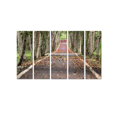 Autumn Road View Canvas Wall Painting - With 5 Panel