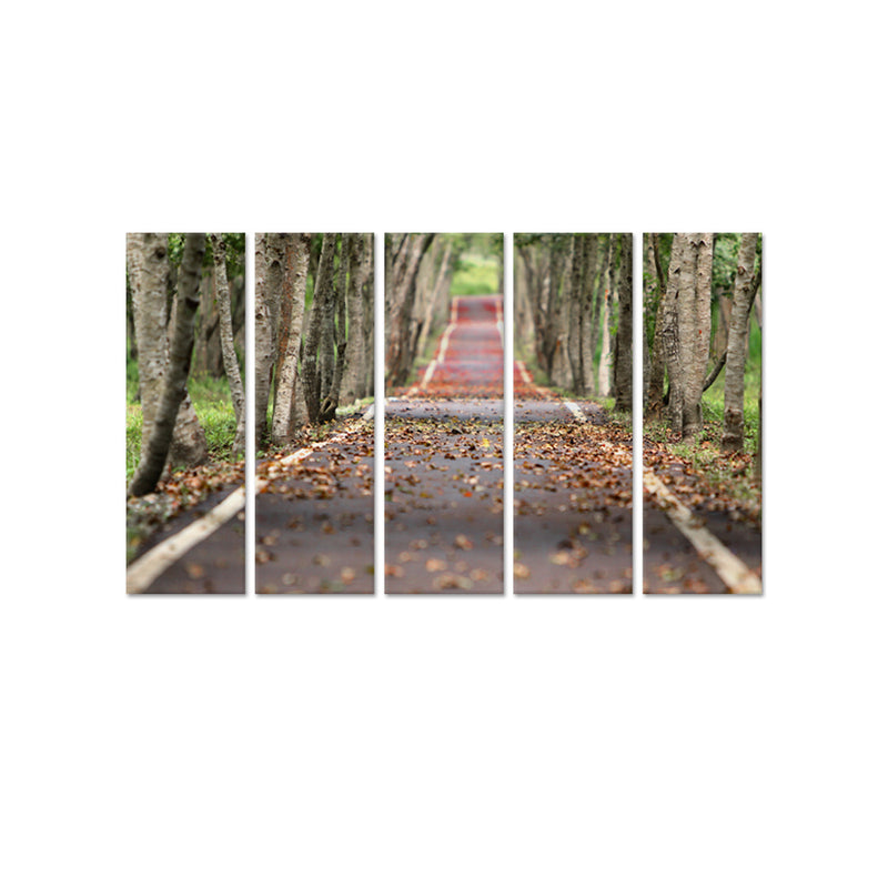Autumn Road View Canvas Wall Painting - With 5 Panel