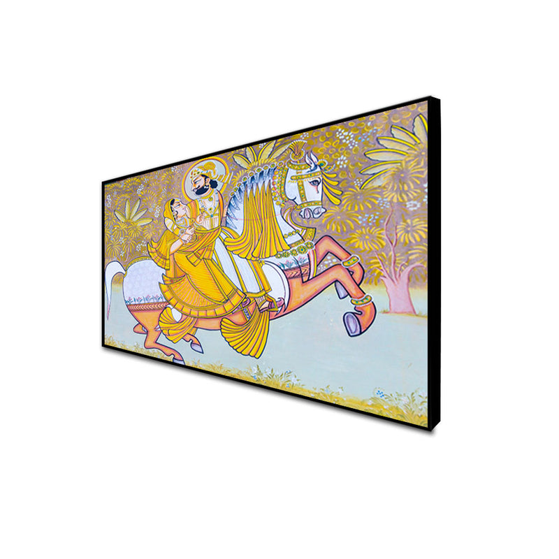 King and Queen Riding Horse Canvas Floating Frame Wall Painting